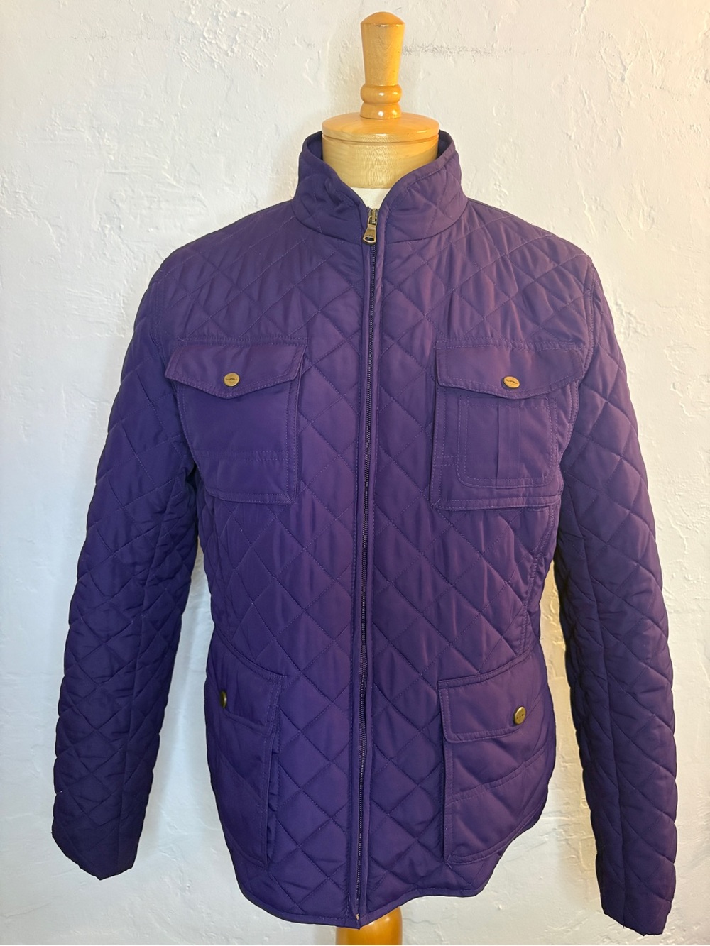 Ralph Lauren purple quilted zip front pocket long sleeve utility jacket sz l